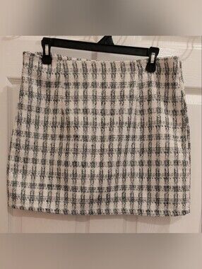 Francesca's Collections Black and White Plaid Tweed Mini Skirt
